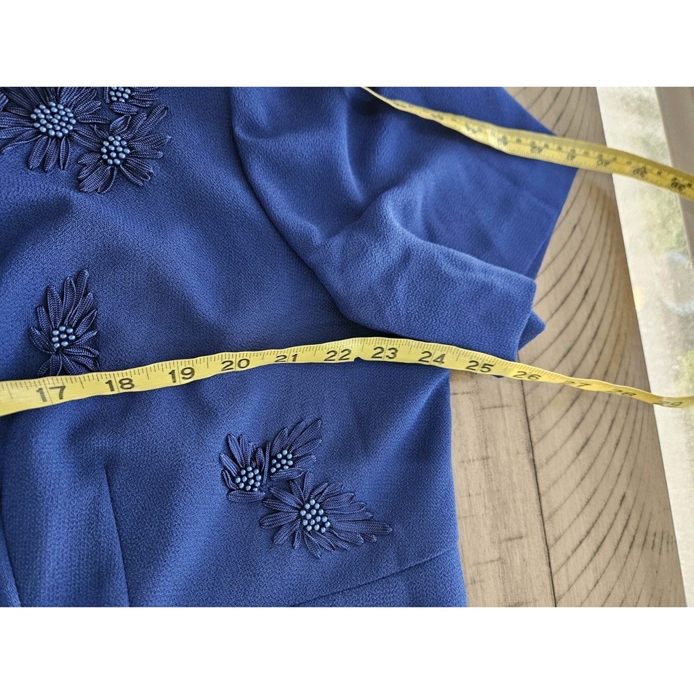 Jessica Howard Gown 20 Blue Floral Beaded Embroidered Crepe Cruise Event Evening - Picture 9 of 13